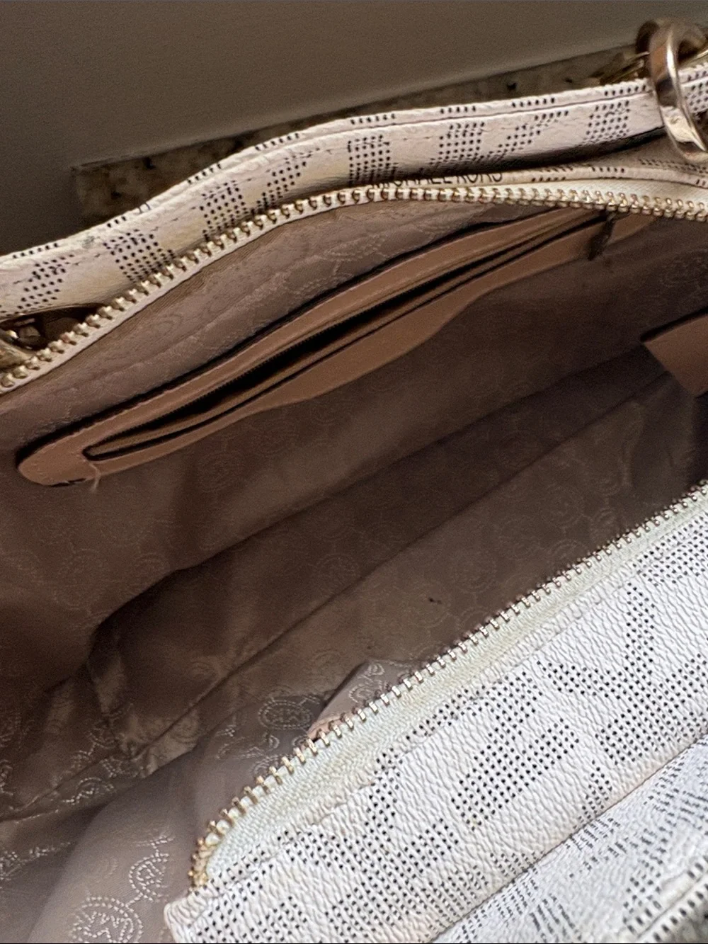 Michael Kors Signature Logo Tote in Beige and Gold